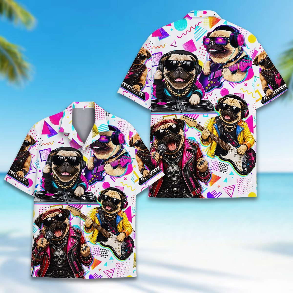 Fourth lifestyle view of the matching family hawaiian shirts