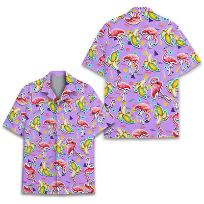 Another front view of the retro flamingo hawaiian shirt