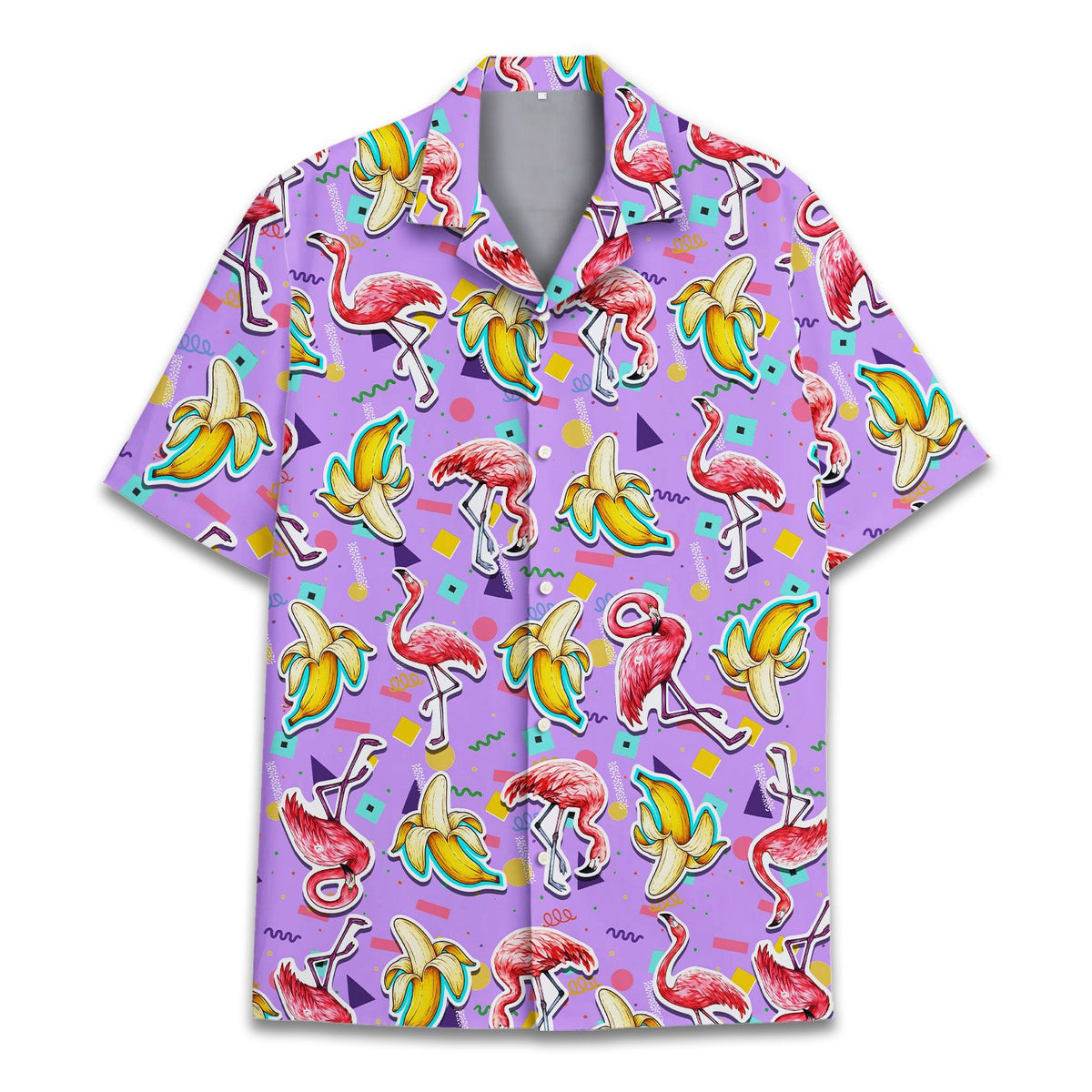 Detailed front view of the abstract pattern family hawaiian shirt