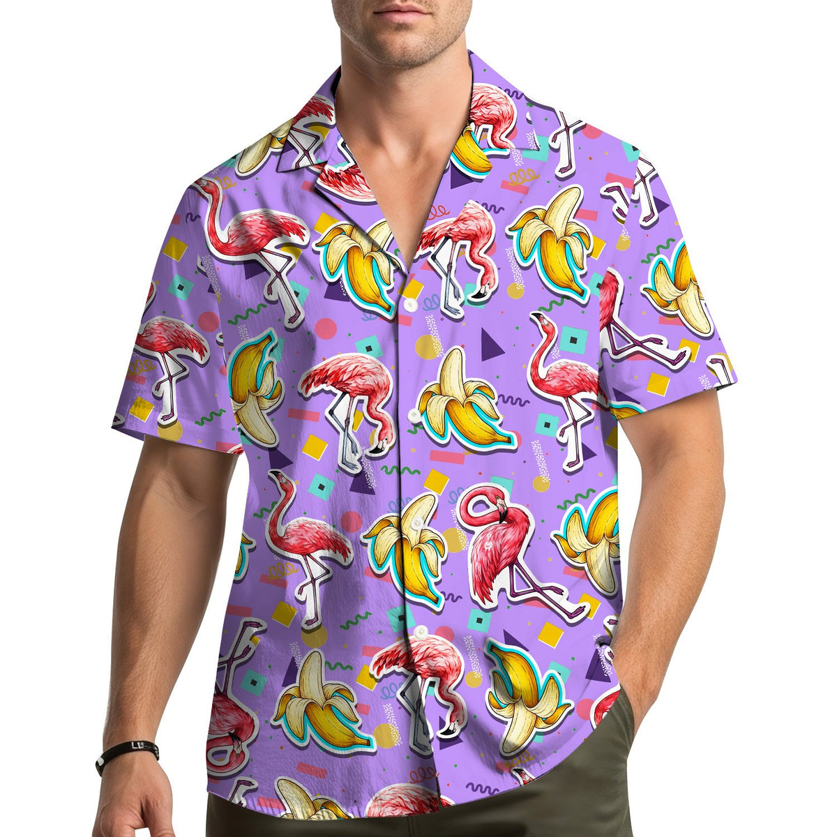 Another lifestyle view of the family matching hawaiian shirts in a summer setting