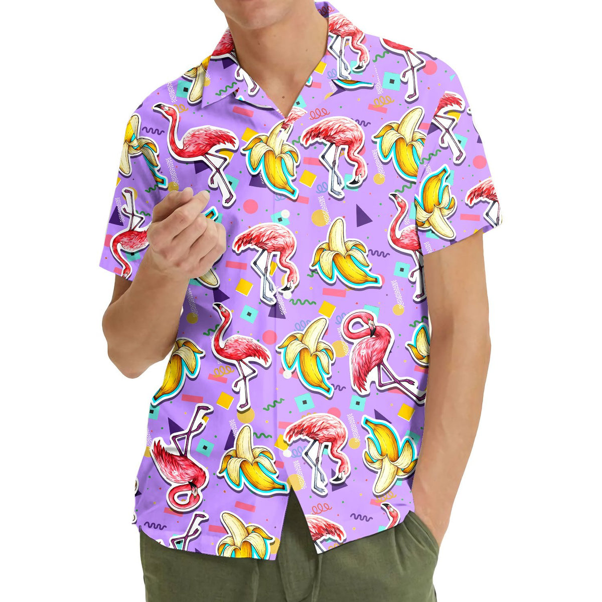 Lifestyle view of a family wearing matching retro hawaiian shirts