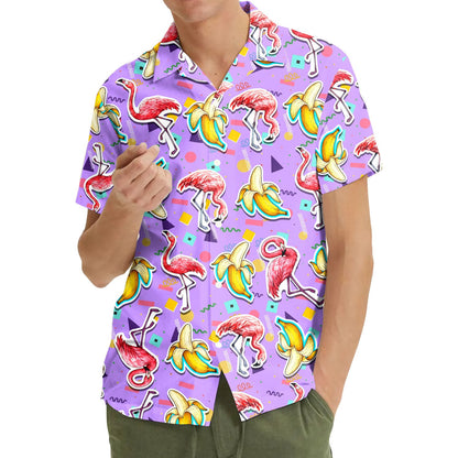 Lifestyle view of a family wearing matching retro hawaiian shirts