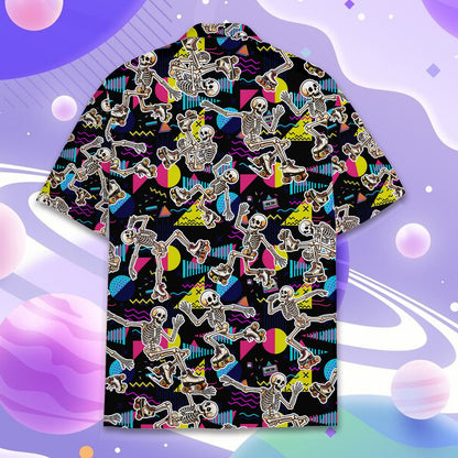 Alternative back angle of the black and neon hawaiian shirt