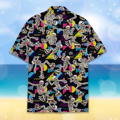 Back view of the retro skeletons hawaiian shirt