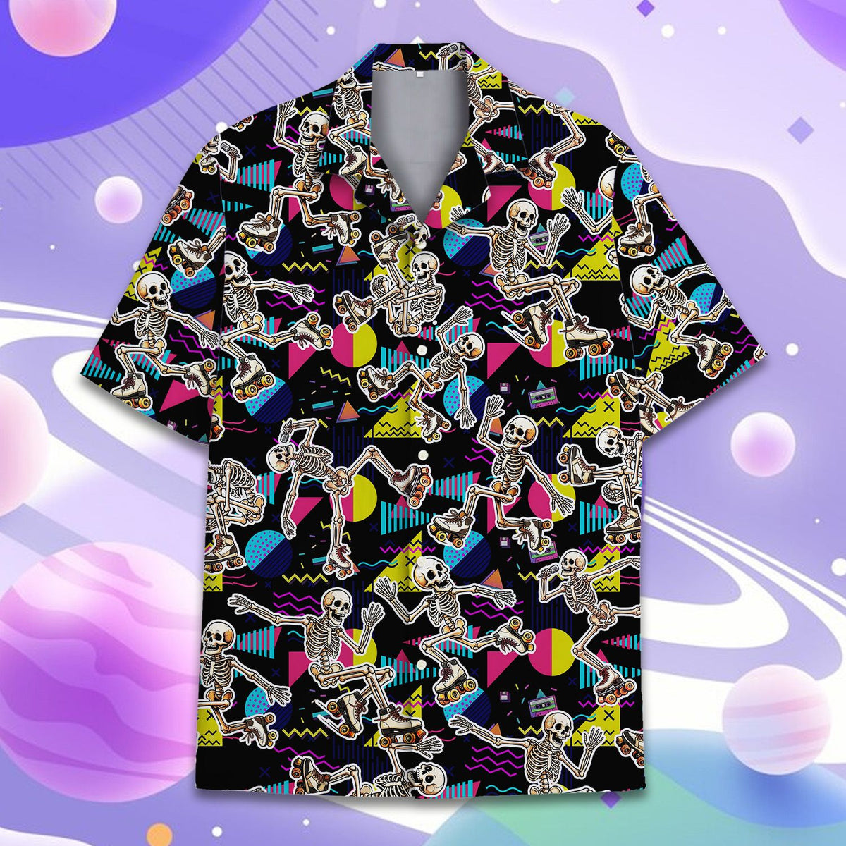 Another front angle of the skeletons hawaiian shirt