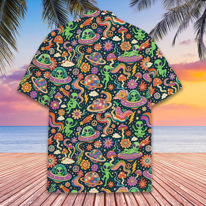 Alternative back view of the retro space hawaiian shirt