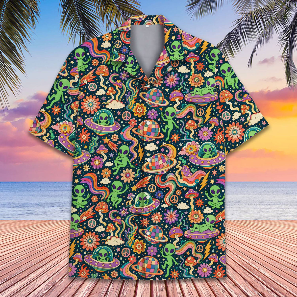Additional front view of the space hawaiian shirt pattern