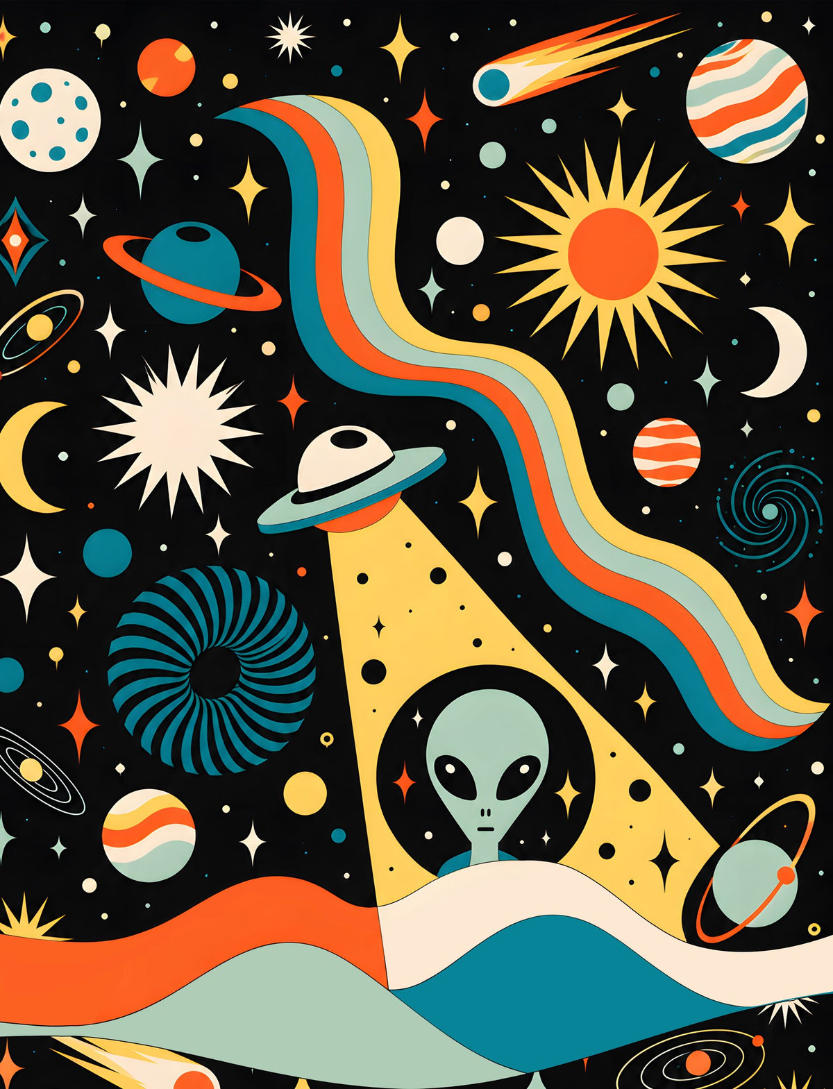 Another detail shot of the matching family hawaiian shirts space design