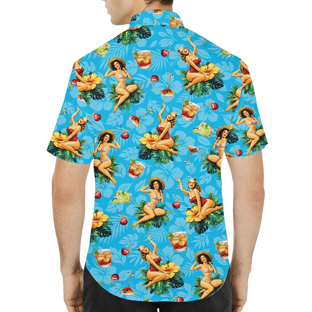 Back view of the retro tropical hawaiian shirt