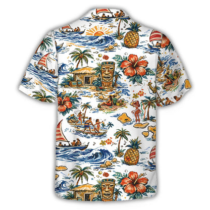 Lifestyle view of adult hawaiian shirt in a sunny setting