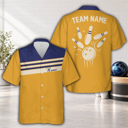 Custom yellow retro hawaiian shirt, front view