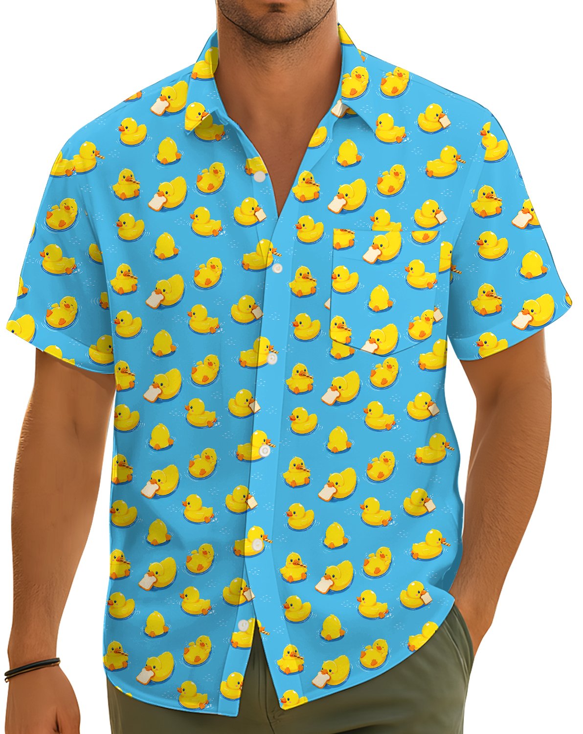 Blue rubber hawaiian shirt alternate back view