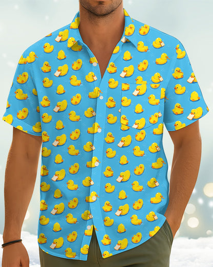 Blue rubber hawaiian shirt back view
