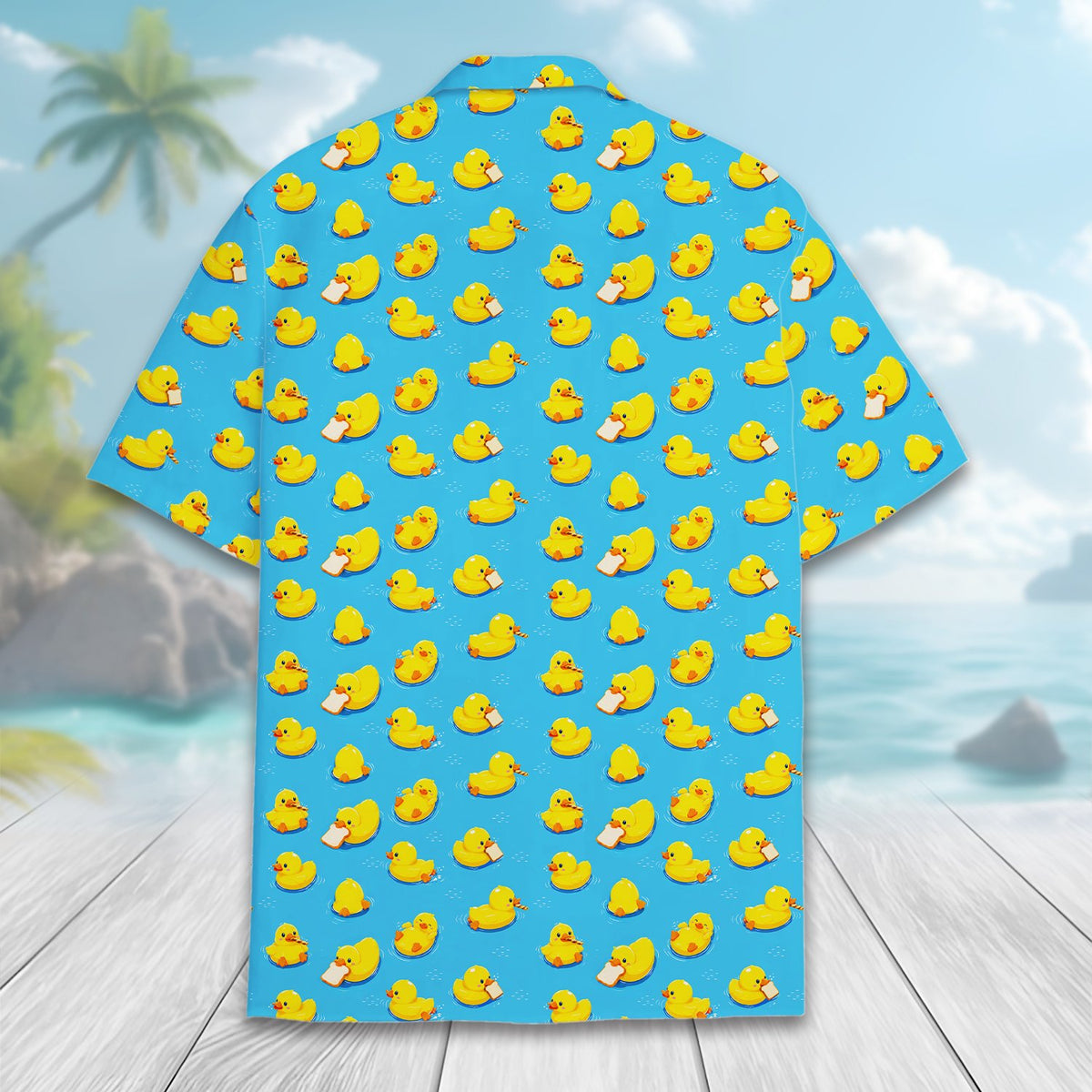 Blue rubber hawaiian shirt front view