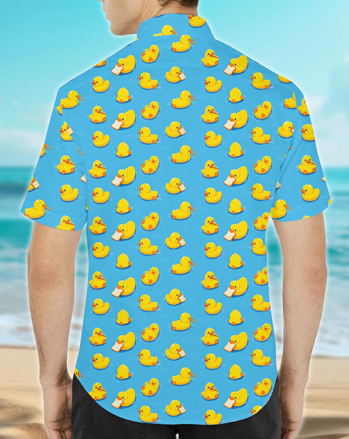 Family wearing matching rubber hawaiian shirt lifestyle view