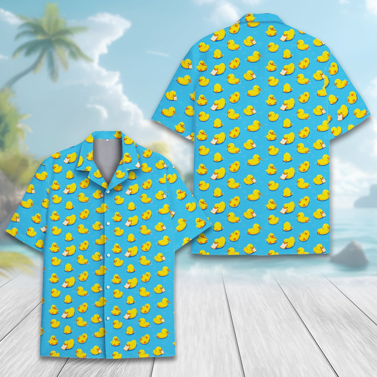 Matching family hawaiian shirts lifestyle view outdoors