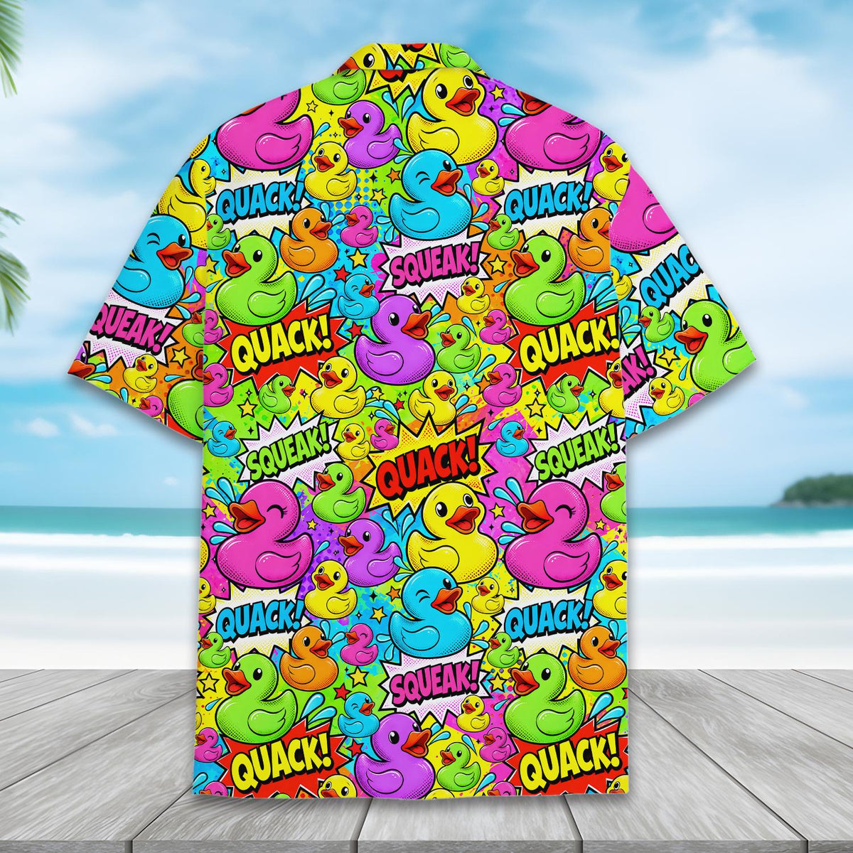 Second back view of the abstract multicolor hawaiian shirt