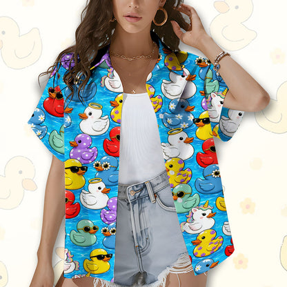 Another front view of the matching family rubber duck hawaiian shirt