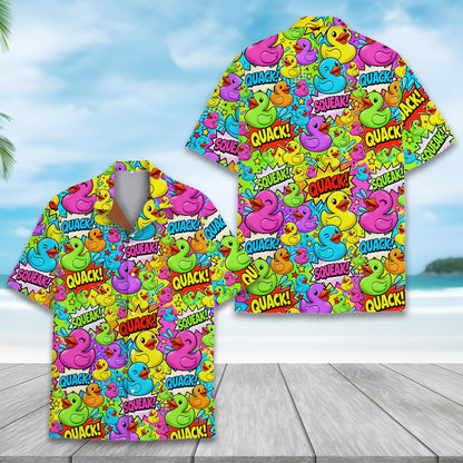 Another front view of the rubber ducky hawaiian shirt