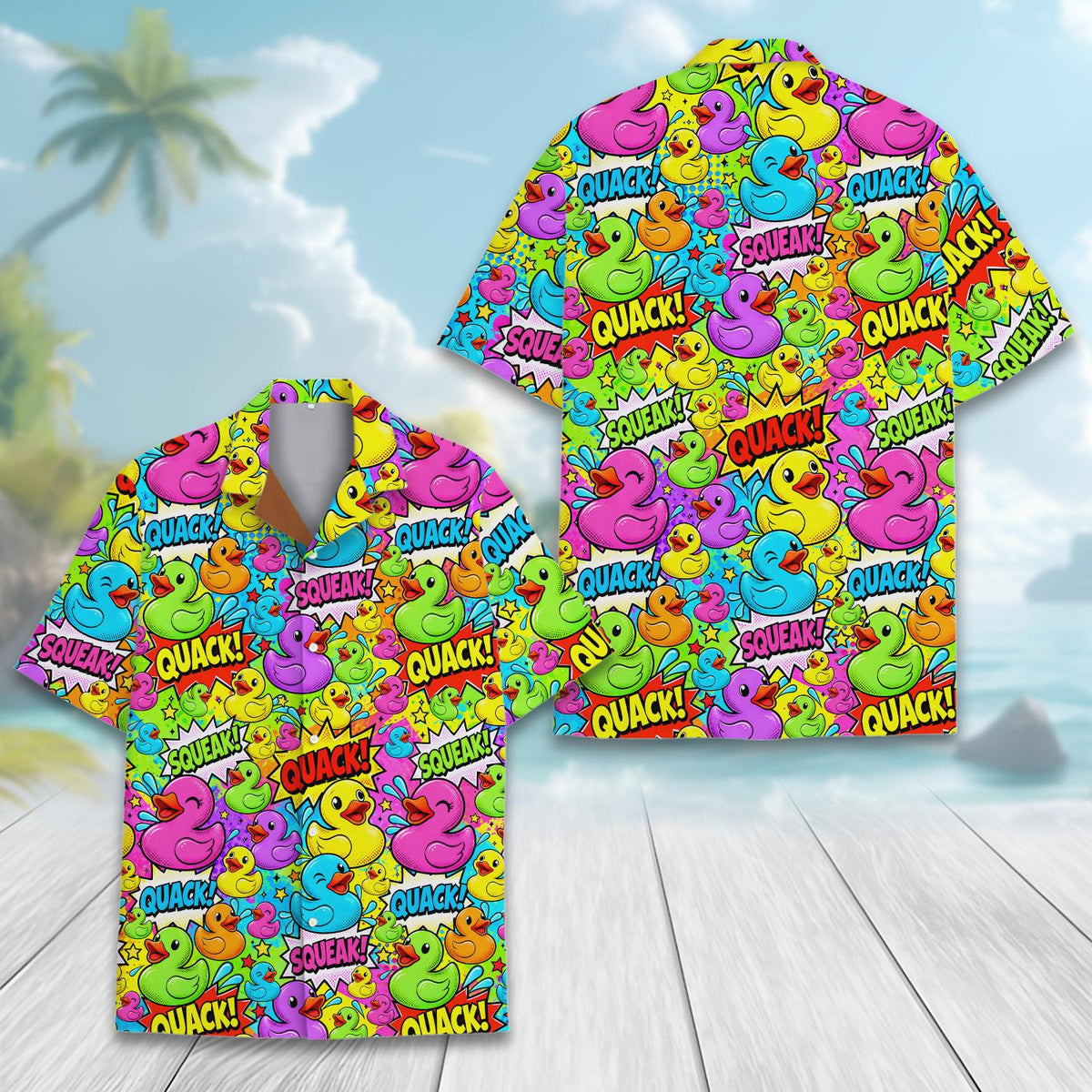 Main view of the matching family hawaiian shirt rubber duck design