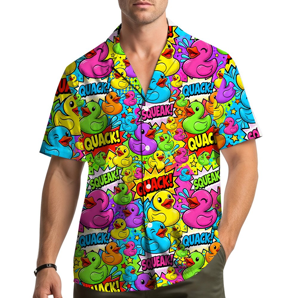 Second lifestyle view showing the rubber duck hawaiian shirt