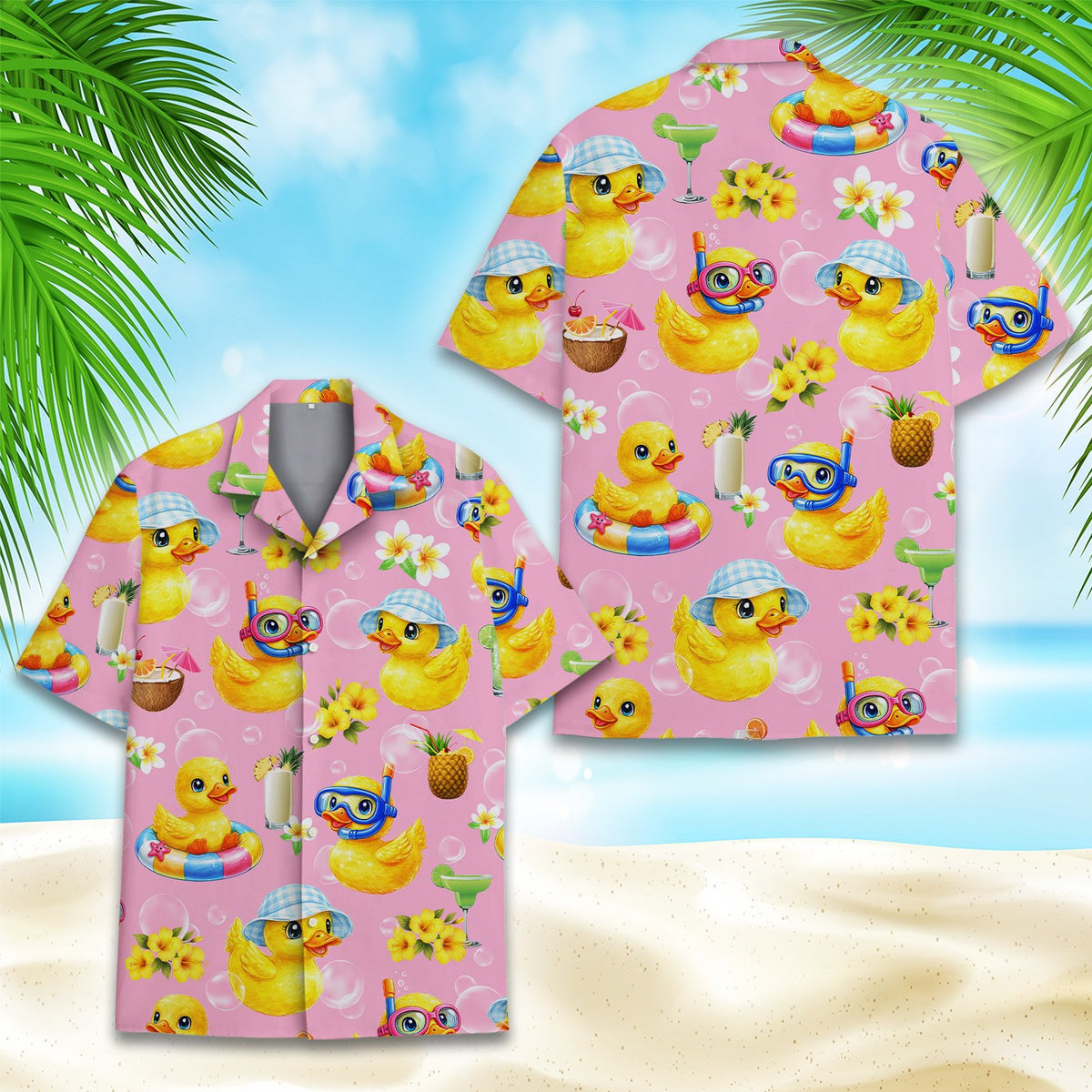 Third front view highlighting the tropical drink and hibiscus details