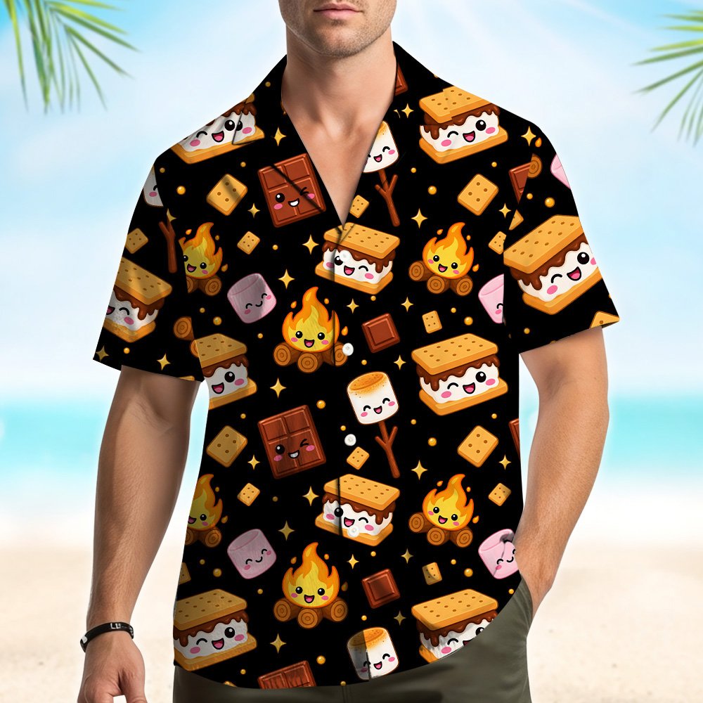 Front view showing the kawaii campfire and chocolate pattern