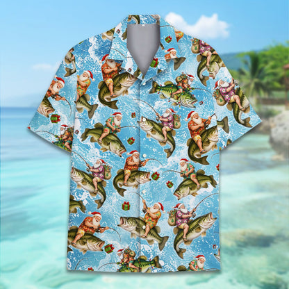 Close-up front view of the blue water splash and green gifts pattern