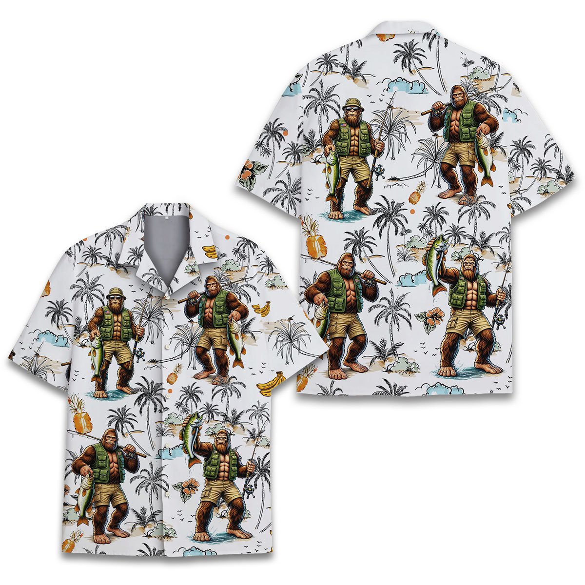 Close up front view of the tropical matching family hawaiian shirts pattern