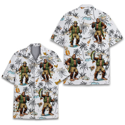 Close up front view of the tropical matching family hawaiian shirts pattern