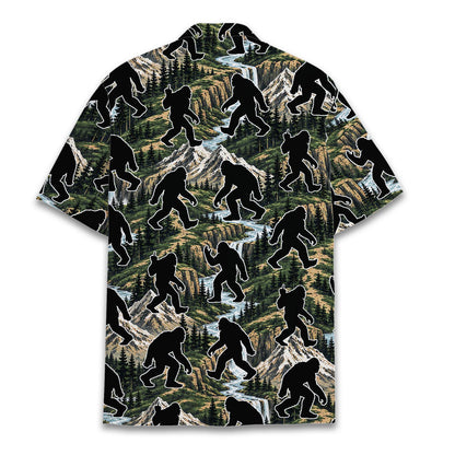 Back view of the green sasquatch hawaiian shirt showing the repeating pattern