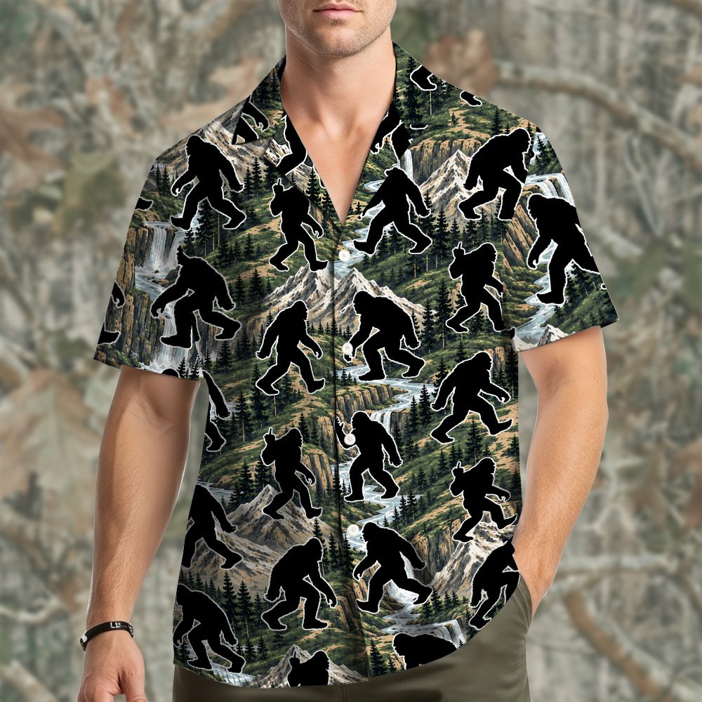 Another lifestyle shot of the sasquatch hawaiian shirt