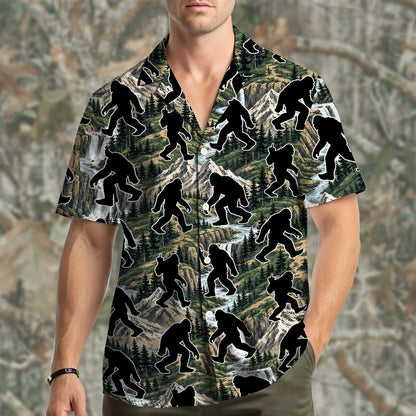 Another lifestyle shot of the sasquatch hawaiian shirt