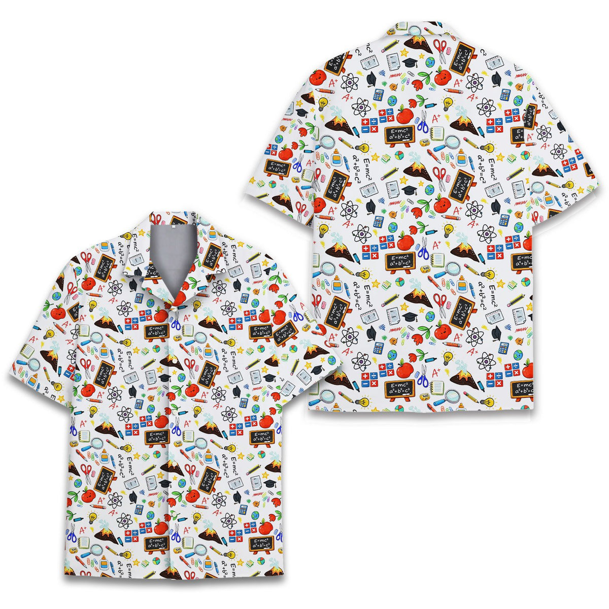 Close up front view of the school and science hawaiian shirt pattern
