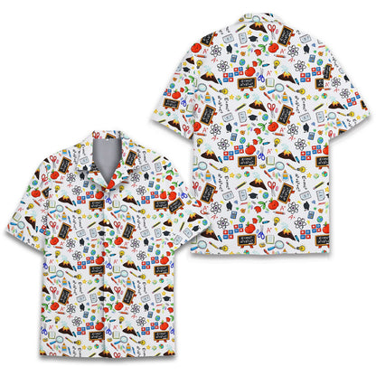 Close up front view of the school and science hawaiian shirt pattern
