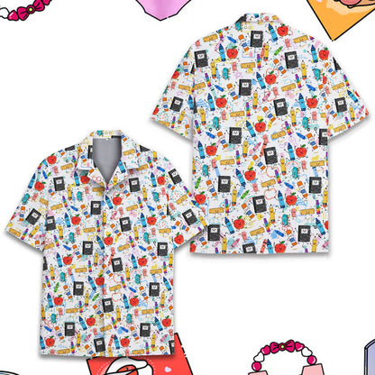 Another front view of the fun school hawaiian shirt