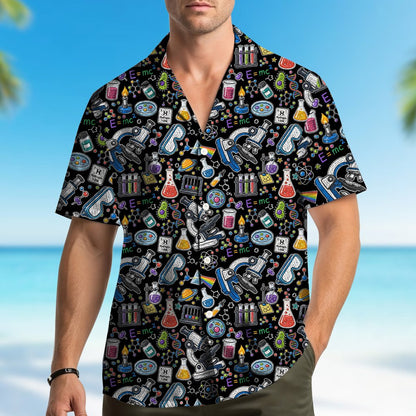 Back view of the black science hawaiian shirt