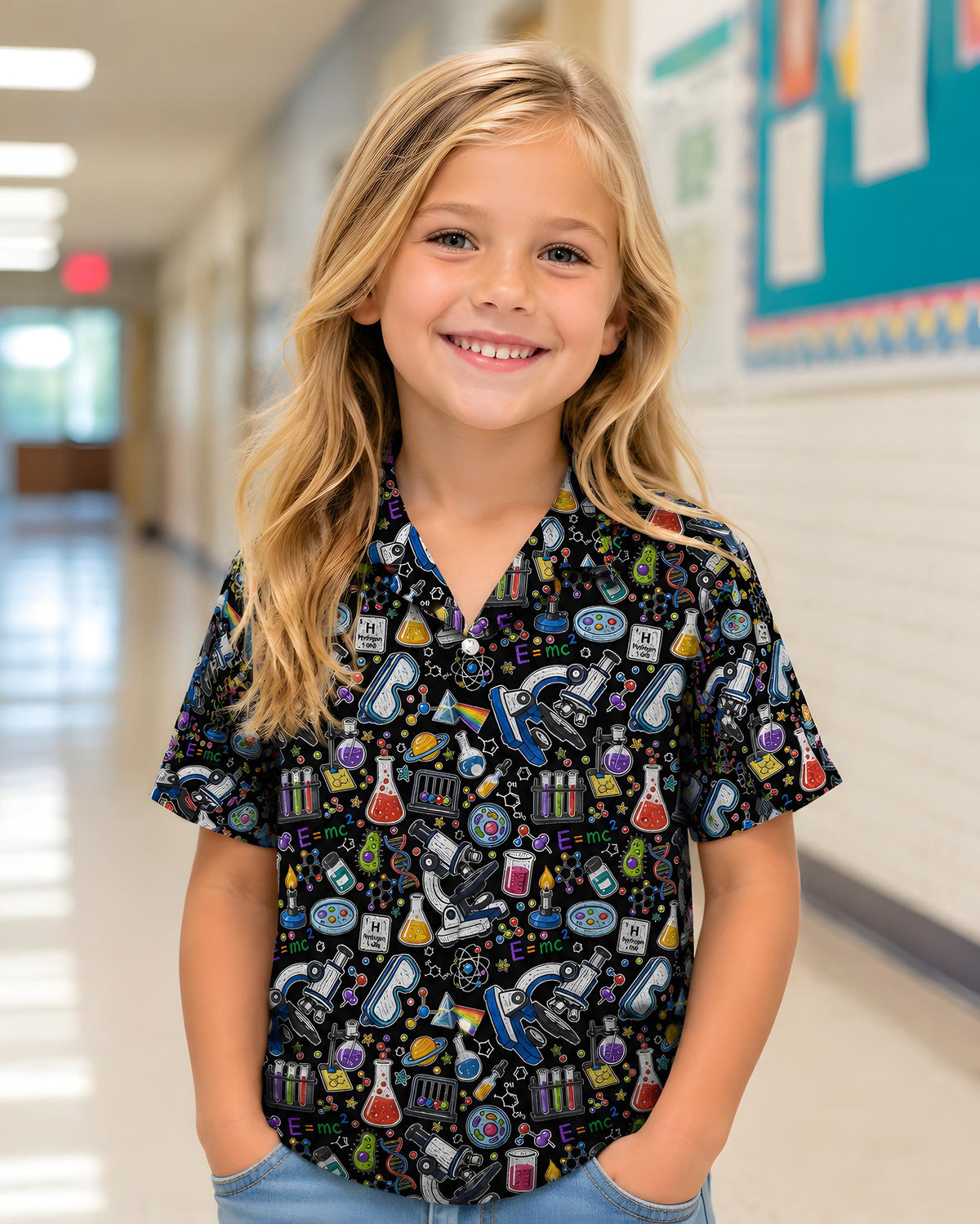 Another front view of the black science hawaiian shirt