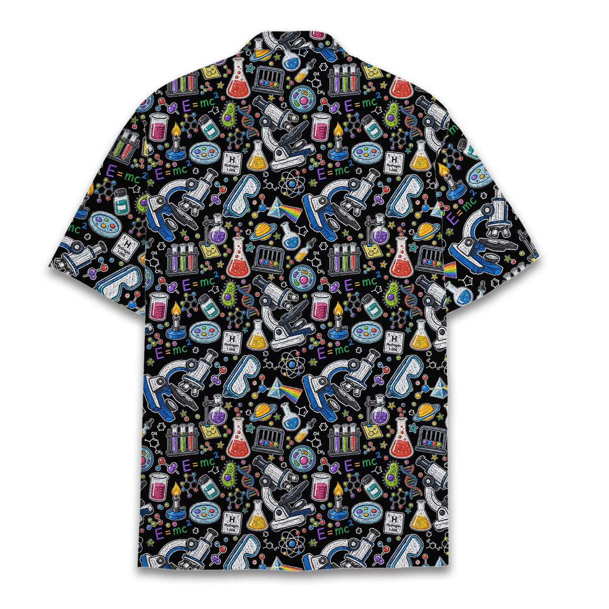 Detailed front view showing the vibrant planets and DNA strands on the shirt
