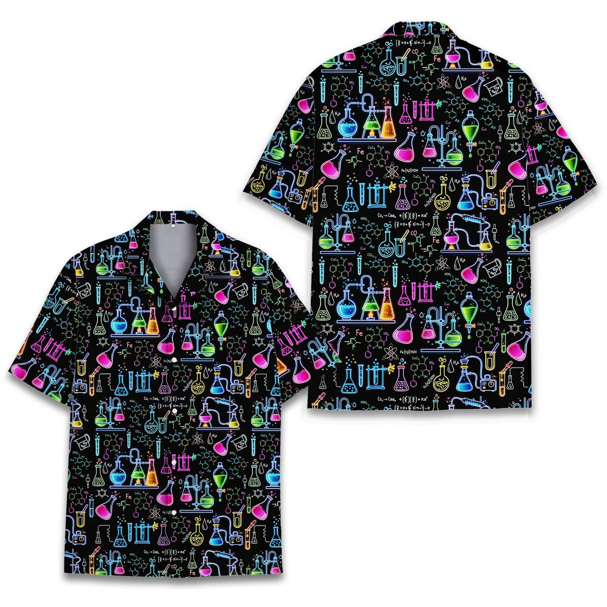 Front styling view of the science hawaiian shirt