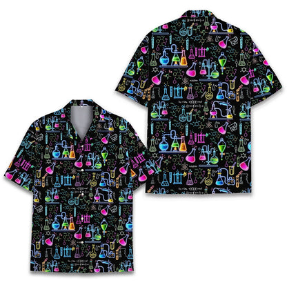 Front styling view of the science hawaiian shirt