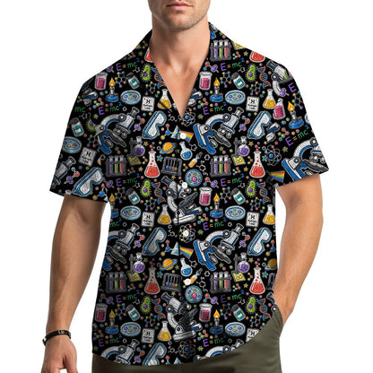 Second lifestyle view showing the science hawaiian shirt outdoors
