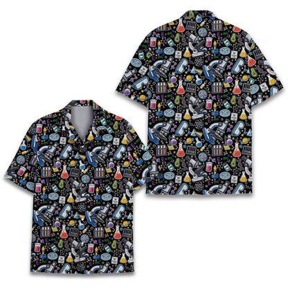 Third lifestyle view of the matching family hawaiian shirts