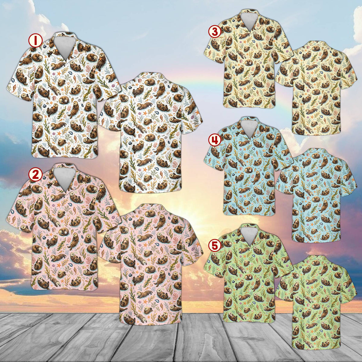 Sea otter hawaiian shirt pattern detail view