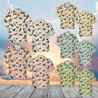 Sea otter hawaiian shirt pattern detail view