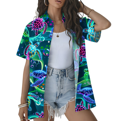Second lifestyle view showing the teal sea hawaiian shirt outdoors