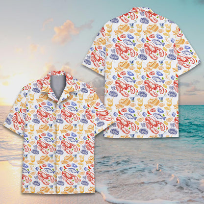 Close up front view of the seafood hawaiian shirt pattern