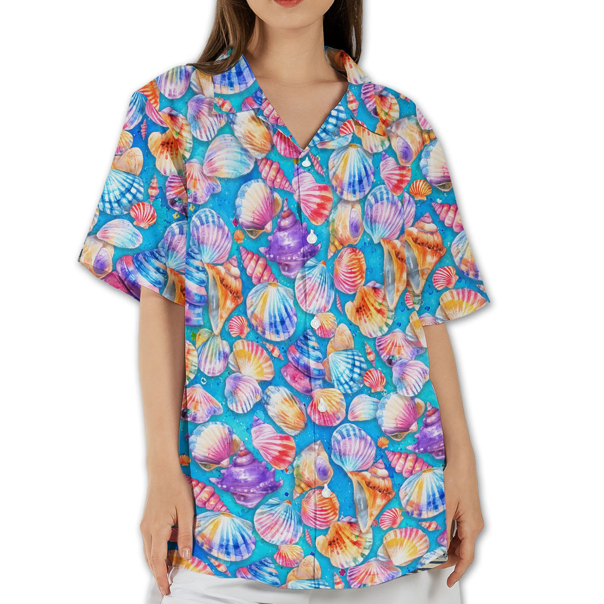 Summer lifestyle image of the matching seashell family shirts