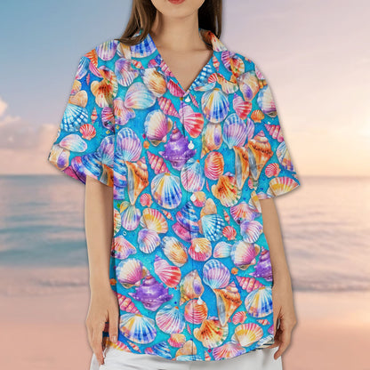 Group lifestyle view of the family matching seashells hawaiian shirts