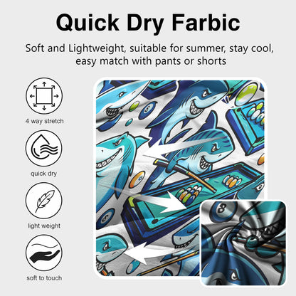 Additional fabric detail of the shark billiards hawaiian shirt
